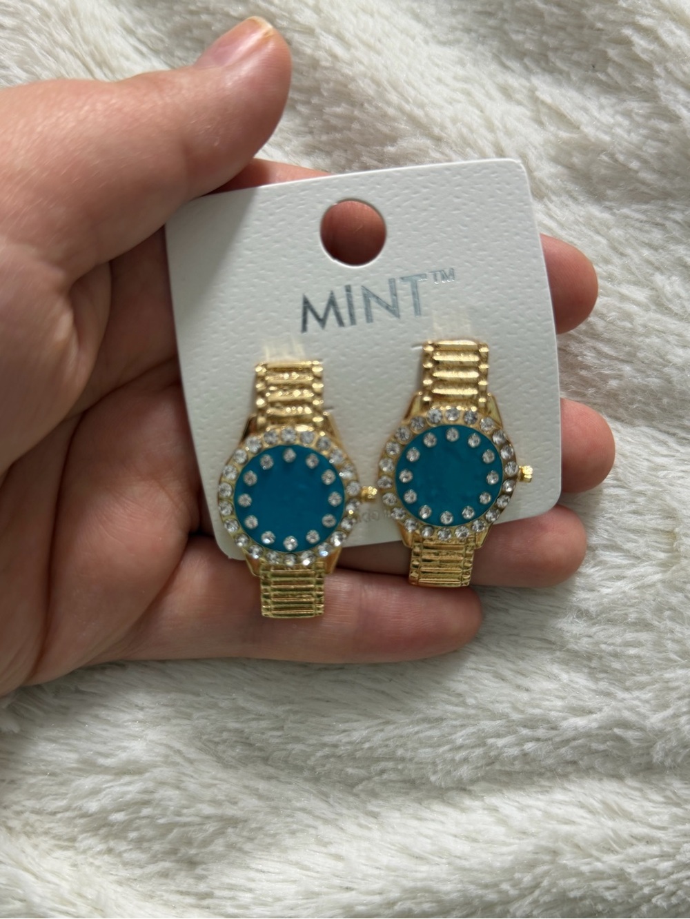 MINT Gold-Tone Earrings with Teal Dial and Crystals